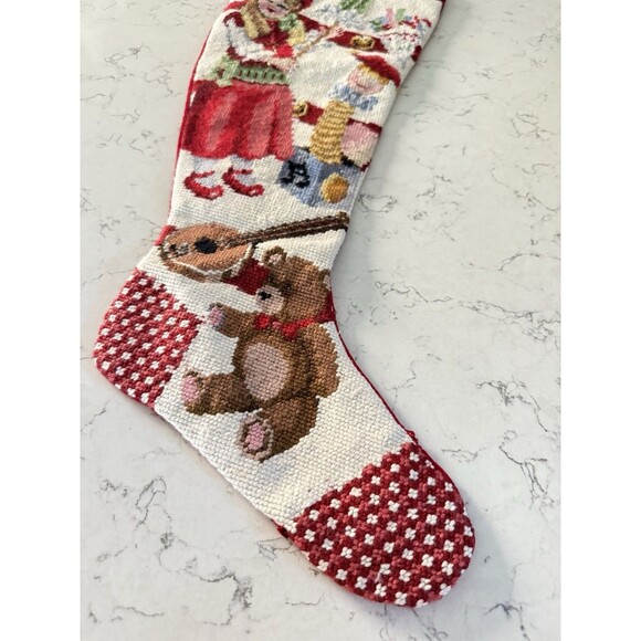 Vintage Needlepoint Christmas Stocking Handmade Toys Sock Shape GORGEOUS! - Picture 4 of 8
